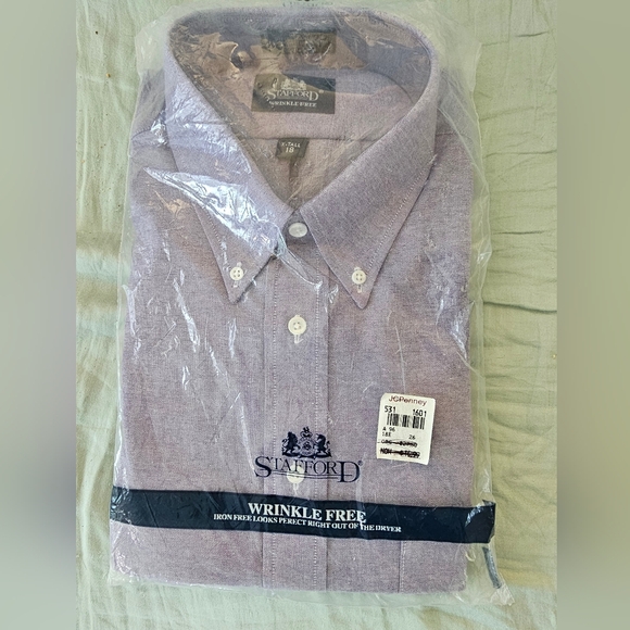 STAFFORD CHAMBRAY WRINKLE FREE LONG SLEEVE BUTT SHIRT X TALL 18 PURPLE NEW TAGS - Picture 8 of 8